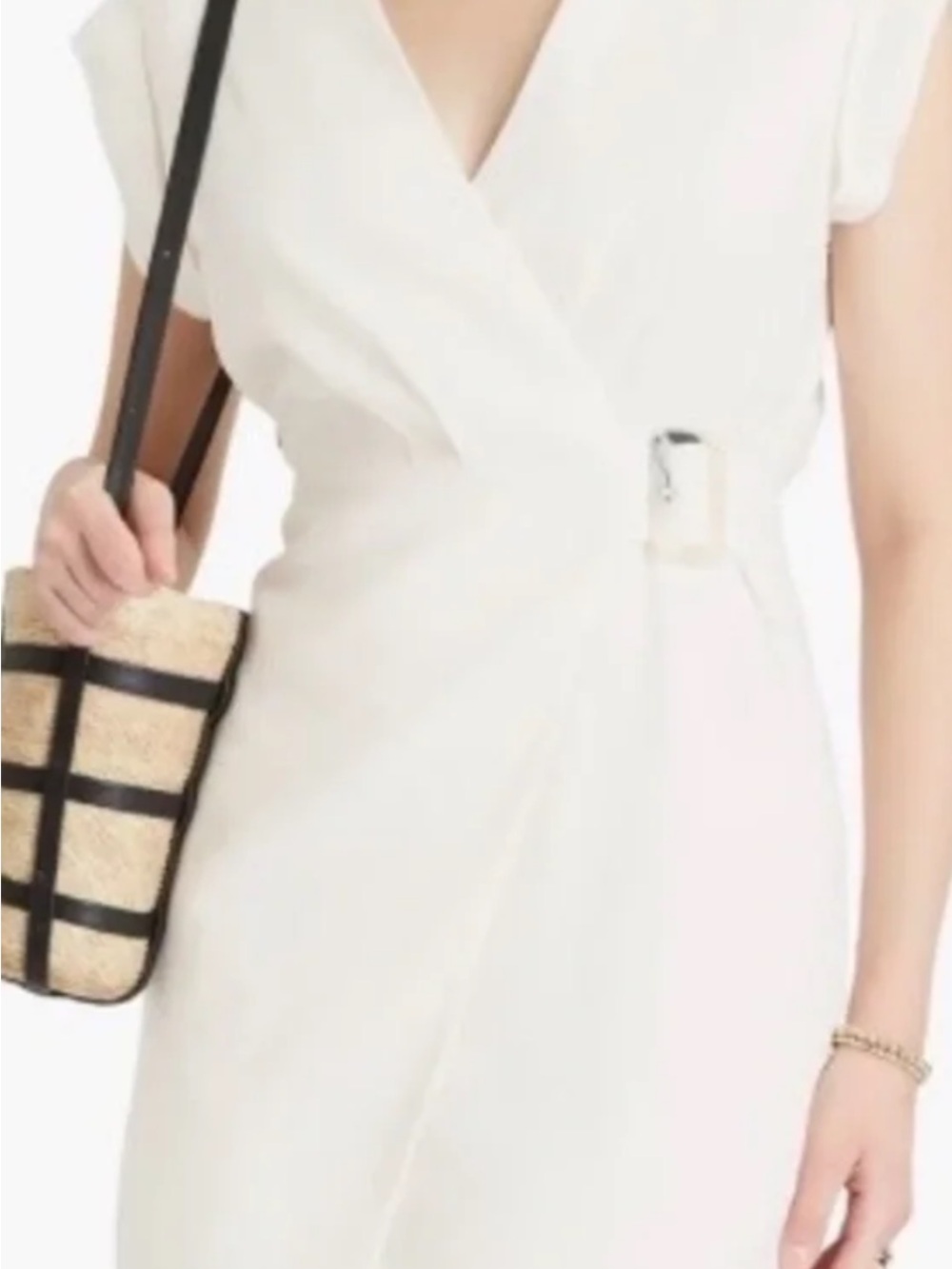 Veronica Beard Octavia Stretch Linen Off-White Wrap Midi Dress - Picture 3 of 16